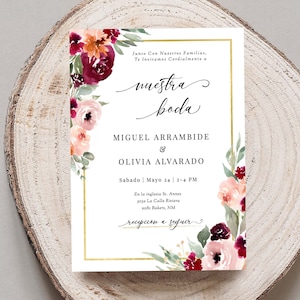 Invitacione De Boda Para Editar, Invitaciones de Boda Elegantes, Digital Espanol, Spaans, Imprimir En Casa, Instant Download, 194