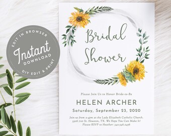 Sunflower Bridal Shower Invitation, Sunflower Bridal Shower Invites, Country Bridal Shower, Editable, Instant Download, Printable, 33