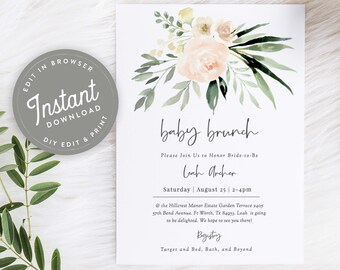 Blush Floral Baby Brunch Einladung Mädchen Floral Baby Brunch einladen druckbare Sofortiger Download bearbeitbare Vorlage, 88