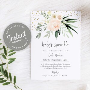 Blush Floral Baby Sprinkle Invitation Girl Floral Baby Sprinkle Invite Instant Download, Editable Template, 88
