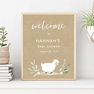 Editable Baby Shower Welcome Sign Gender Neutral, Lamb Baby Shower Sign Printable Sign, Instant Download, 92