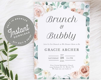 Brunch and Bubbly Bridal Shower Invitation, Brunch Bridal Shower, Boho Bridal Shower Invites, Brunch, Printable, Editable, Template, 19