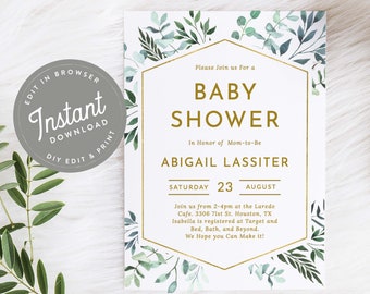 Baby Shower invita genere neutro, verde Baby Shower invito ragazzo, Baby Shower, invito doccia, invito stampabile, download modificabile, 28