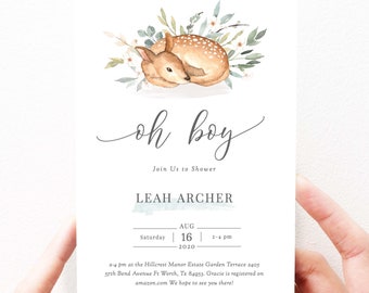 Deer Baby Shower Invitation Boy Baby Shower Invites Deer, Deer Shower Invites Download, Deer, Spring, Editable, Instant Download, 135