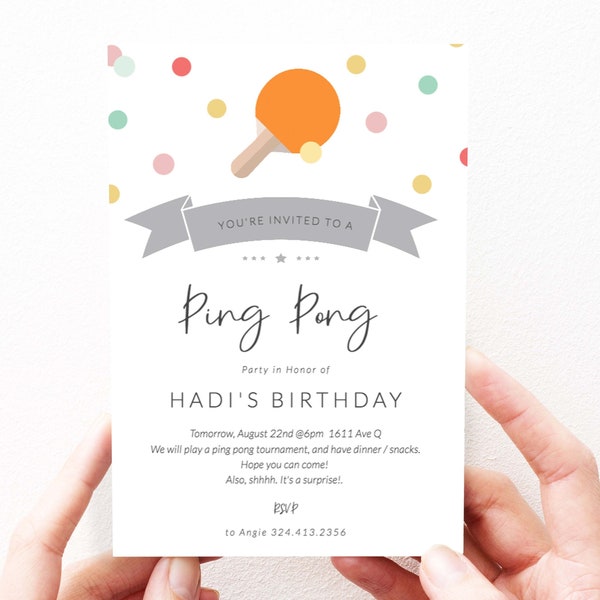 Ping Pong Party Invitation, Table Tennis Party Invite, Instant Download Template, Ping Pong Birthday Editable, 189