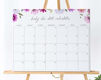 Editable Baby Due Date Calendar Game, Wildflower Baby Shower Game, Due Date Guessing Game, Instant Download, 133