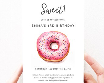 Birthday Donut Invitation, Girl Donut Invitation, Digital Download, Donut Birthday Invitation Girl, Editable, Donut Birthday, 199