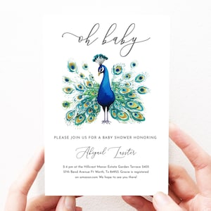 Peacock Baby Shower Invitation Digital, Cute Peacock Baby Shower Invitation, Editable, Digital, 219