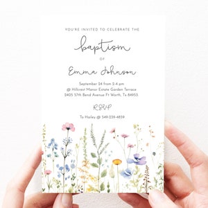 Baptism Invitation Girl Wildflower, Wildflower Baptism Invitation, LDS Baptism Invitation Girl, Editable Invitation, Digital Download, 213
