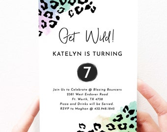Cheetah Birthday Invitation Girl Download, Girl Birthday Invitation Cheetah Print, Editable Template, Get Wild, Printable, 104