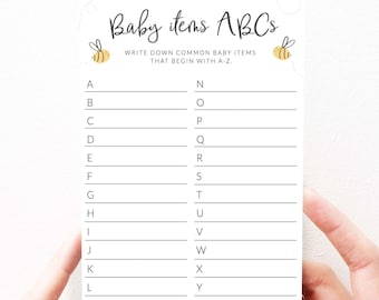 Bee Baby Shower Games, Baby Items ABC Game, PDF, Printable Baby Shower Games, Bee Baby Shower, Instant Download, Editable, 141