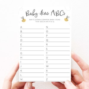 Bee Baby Shower Games, Baby Items ABC Game, PDF, Printable Baby Shower Games, Bee Baby Shower, Instant Download, Editable, 141