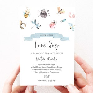 Baby Boy Shower Invitation Bug Baby Shower Invitation Download immediato, Love Bug Baby Shower, Modello, Modificabile, 214