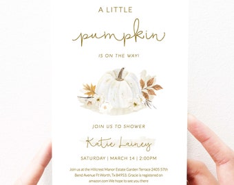 Pumpkin Baby Shower Invitation, Fall Baby Shower Gender Neutral Editable Template, Pumpkin, Instant Download, 172