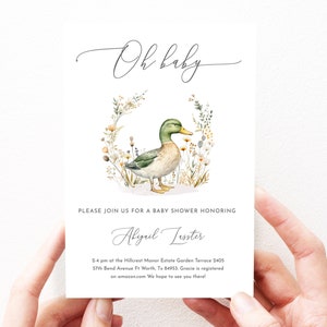 Mallard Duck Baby Shower Invitation Duck Invitation, Oh Baby Duck Themed Baby Shower, Editable Template, Printable Digital Download, 224