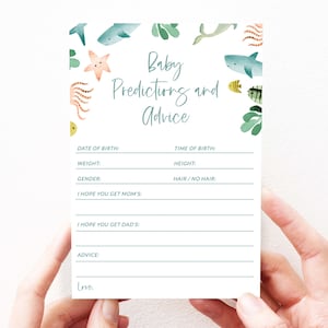 Onder de zee babyshower, babyvoorspellingsspel, oceaandieren babyshower, babyshoweradvieskaart, 103