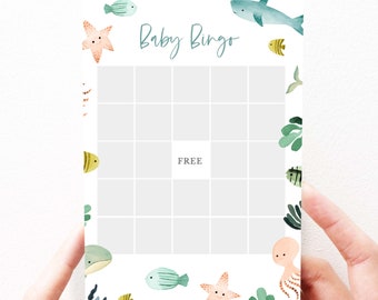 Under The Sea Baby Shower Games Bingo Printable Baby Shower Game, Sea Animals Baby Shower Games, Editable, Instant Download, 103