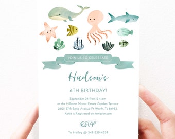 Nautical Birthday Invitation Sea Birthday Invitation Boy, Ocean Animals, Editable, Instant Download, Printable, 103