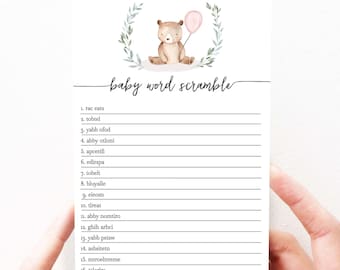 Bear Baby Shower Games Word Scramble, Bear Baby Shower Game Instant Download, Printable Baby Shower Games, Instant Download, 116