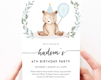 Cute Bear Birthday Invitation Download, Birthday Invitation Teddy Bear, Editable, Boy Birthday Invitation, Printable, 73