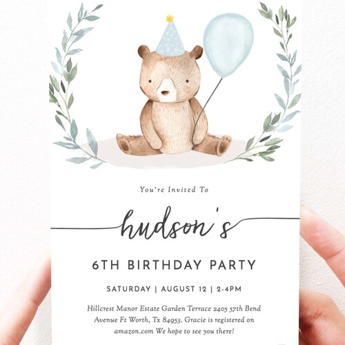 Editable Bear First Birthday Invitation Template Printable - Etsy