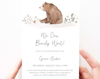 Bear Baby Shower Invitation Bear Baby Boy Shower Invitation Instant Download, We Can Bearly Wait, Editable, Woodland Bear, 137