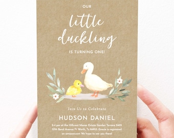 Duck First Birthday Invitation Download, First Birthday Invitation Duck, Editable, Little Duckling, Printable, 96