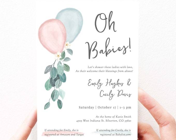 Joint Baby Shower Invitation Template Double Baby Shower Etsy
