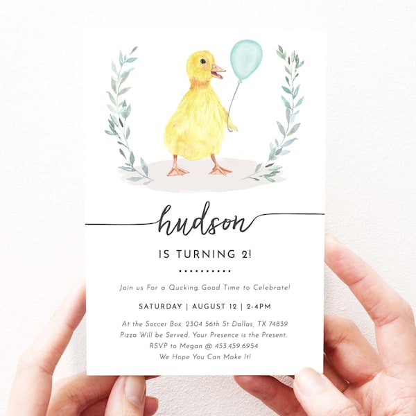 Duck Birthday Invitation Duck Cute Duck Birthday Invites, Boy Birthday, First Birthday Invitation, Spring Birthday Invite, 204