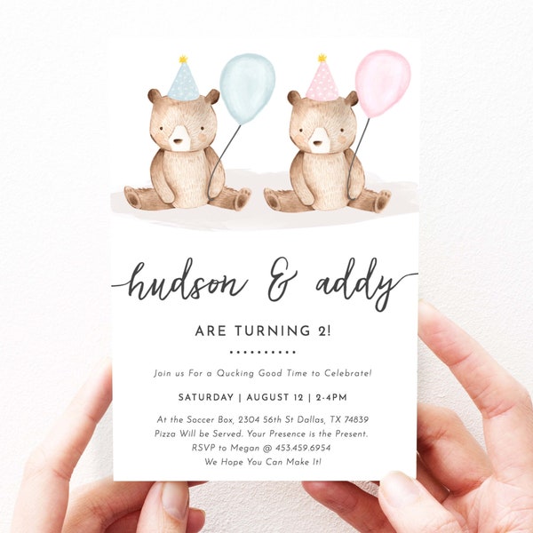 Boy Girl Twins Birthday Party Invitation Girl and Boy Twins Birthday Invitation, Instant Download Printable, Editable Template, 132