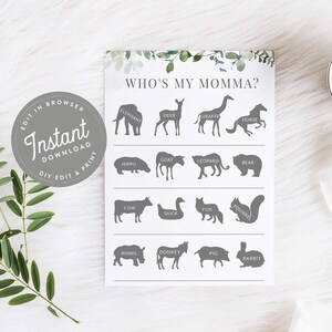 Greenery Baby Shower Game, Printable Baby Shower Games, Instant Download Baby Shower Game, Shower Games, Animal Games Baby Shower, Greens