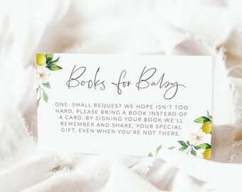 Baby Shower Book Request Card, Lemon Baby Shower, Bring Books Card, Baby Shower, Books for Baby, Printable, Lemons, Download, PDF, 142