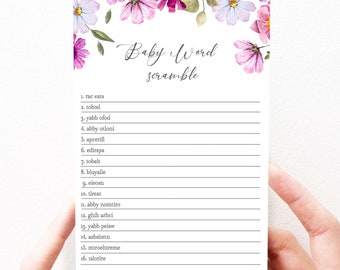 Wildflower Baby Shower Games Word Scramble, Spring Baby Shower Game Instant Download, Printable Baby Shower Games, Instant Download, 133