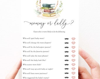 Storybook Baby Shower Games Mommy or Daddy Printable Mommy or Daddy Quiz, Books Baby Shower, PDF Instant Download, 35