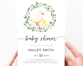 Duck Baby Shower Invitation Duck, Cute Baby Shower Invites Boy, Duckling Editable Invitation Instant Download, Editable Template, 96