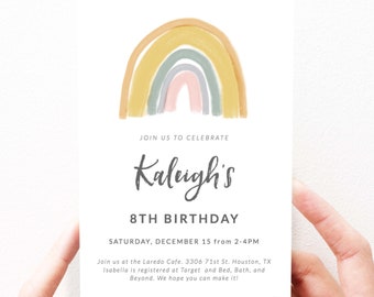 Cute Rainbow Birthday Party Invitation Download, Rainbow Party Invitation Template, Rainbow Invite, Editable Instant Download, 121