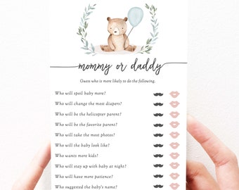 Teddy Bear Baby Shower Games Mommy or Daddy Printable Mommy or Daddy Quiz, Guess Who Baby Game PDF Instant Download, 73