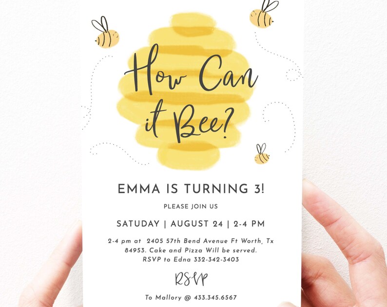 Cute Bee Birthday Invitation Bee Birthday Invites Bee Birthday Party Invitation Honeybee Instant Download Digital Editable