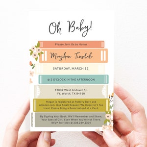 Meisje verhalenboek baby shower uitnodiging meisje boek thema baby shower uitnodiging, bewerkbare, Instant Download, boeken baby shower uitnodiging, 129