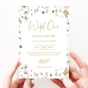 Invitación de primer cumpleaños boho floral boho, descarga de invitación de cumpleaños boho, plantilla editable, primer cumpleaños de niña, 180