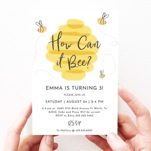 Cute Bee Birthday Invitation, Bee Birthday Invites, Bee Birthday Party Invitation, Honeybee, Instant Download, Digital, Editable