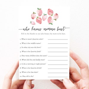 Strawberry Baby Shower Game Who Knows Mommy Best Game, Berry Baby Shower Games Download, Editable, PDF, Instant Download, 120