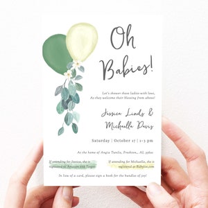 Gender Neutral Joint Baby Shower Invitation Gender Neutral Twins Shower Invites Instant Download, Printable, Editable Template, 148