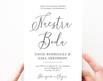 Invitaciones De Boda Vorlage Sencilla, Nuestra Boda Invitaciones Para Boda Digital Spanisch, Imprimir En Casa, Sofortiger Download editierbar