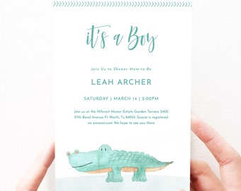 Cute Preppy Alligator Chevron Baby Shower Invitations White