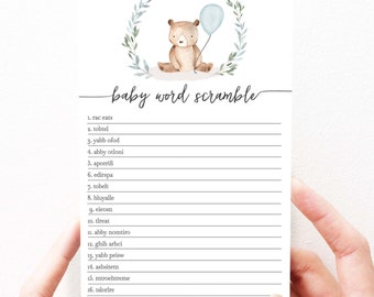 Bear Baby Shower Games Word Scramble, Bear Baby Shower Game Instant Download, Printable Baby Shower Games, Instant Download, 73
