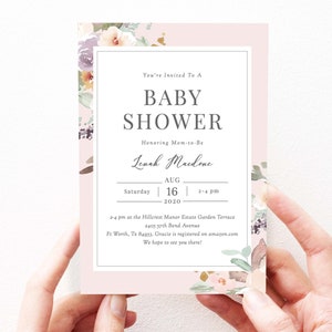 Floral Pastel Baby Shower Invitation Modern Baby Shower Invite Blush ...