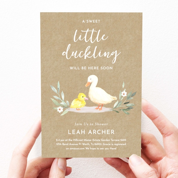 Duck Baby Shower Invitation Duck Cute Baby Shower Invites Duckling, Gender Neutral Editable, Instant Download, Editable Template, 96