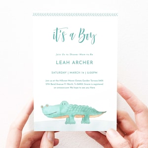 Alligator Baby Shower Invitation Boy Shower Invites Crocodile, Cute It&#39;s a Boy Editable Shower Invitation Template, 169