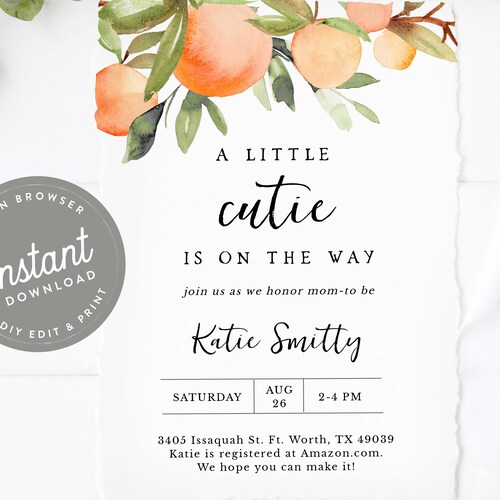 Little Cutie Baby Shower Invitation Oranges Baby Shower Etsy